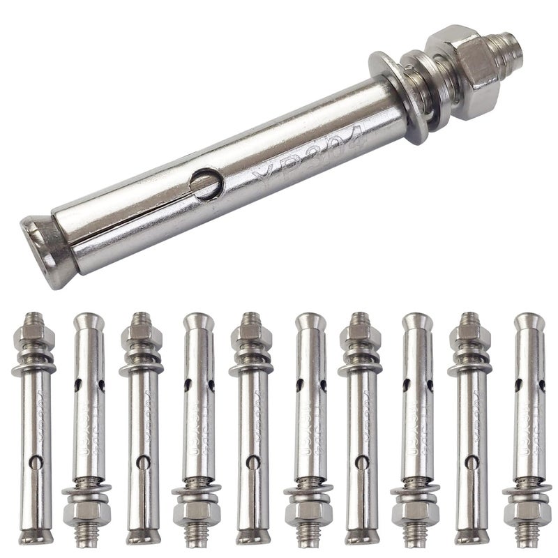 JENSWILL 10 Pack M6x60mm Expansion Bolts Anchor Bolt 304 Stainless Steel External Hex Expansion Screw Bolt Sleeve Anchor Fastener Wall Concrete - Image 1